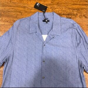 PAIGE Blue Rayon Geometric Short Sleeve Button Up Loop Collar Camp Shirt Men's L